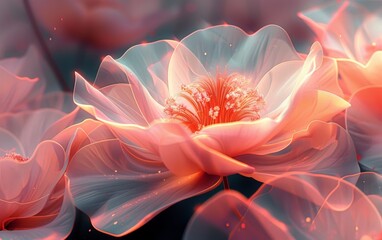 Enigmatic red lotus flower in ethereal surreal art style