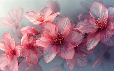 Ethereal pink blossoms with dreamy blue background