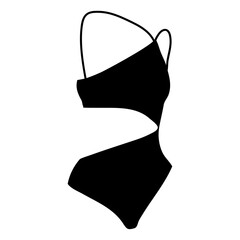 Black silhouette swimsuit isolated on white flat icon for apps, websites, stickers	