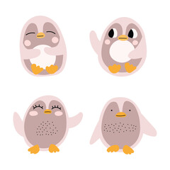 Cute baby penguins set with facial expressions. Stickers for books, bullet journals, typographic