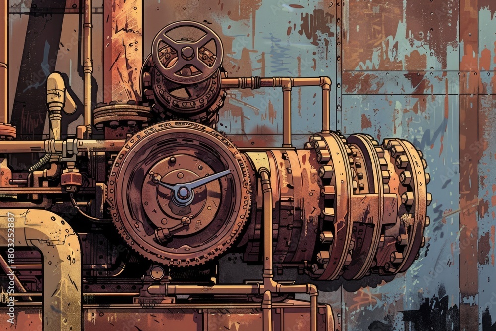 Poster detailed drawing of a machine with gears. suitable for technical illustrations