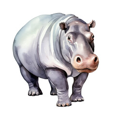 Obraz premium AI-Generated Watercolor Hippopotamus Clip Art Illustration. Isolated elements on a white background.