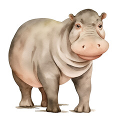 Obraz premium AI-Generated Watercolor Hippopotamus Clip Art Illustration. Isolated elements on a white background.