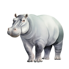 Obraz premium AI-Generated Watercolor Hippopotamus Clip Art Illustration. Isolated elements on a white background.