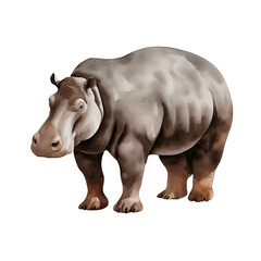 Obraz premium AI-Generated Watercolor Hippopotamus Clip Art Illustration. Isolated elements on a white background.