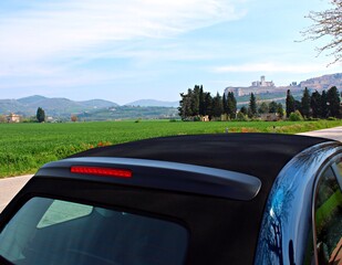 Italy, Umbria, Perugia: Foreshortening of Assisi.