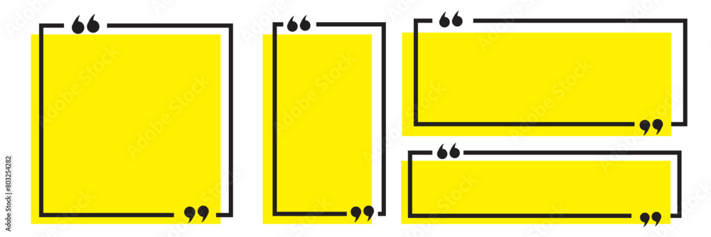Poster quote box frame set. blank quote boxes for text. quotation bubble frame template with yellow backgro