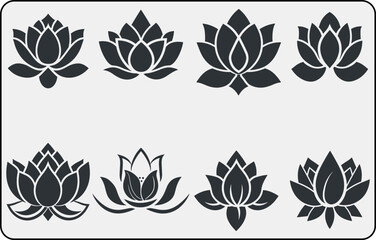 set of black and white flowers, set of silhouettes of leaves black and white flowers