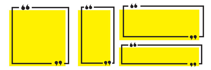 Quote box frame set. Blank quote boxes for text. Quotation bubble frame template with yellow background. Quote text in speech bubble. Quote bubble testimonial banners. Text in brackets. 