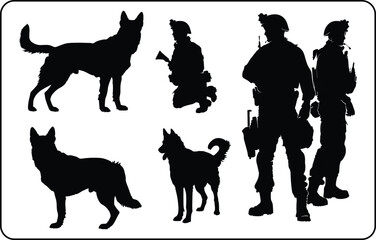 Silhouette of a soldier, Black soldier silhouette icon set, Army special forces silhouette collection, Armies silhouette on a white background, Silhouettes of USA Army