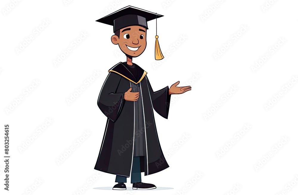 Sticker happy graduate smiling on solid background. arfoamerican man in black graduation hat with tassel and - Stickers