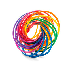 Rainbow colored wire spiral toy isolated on a transparent background 
