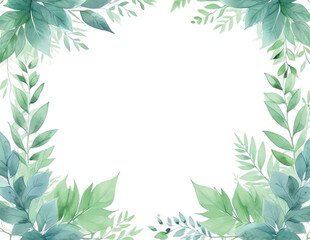 watercolor green leaves frame with copy space background