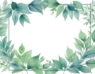 watercolor green leaves frame with copy space background