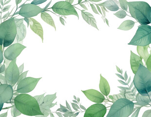 Naklejka premium watercolor green leaves frame with copy space background