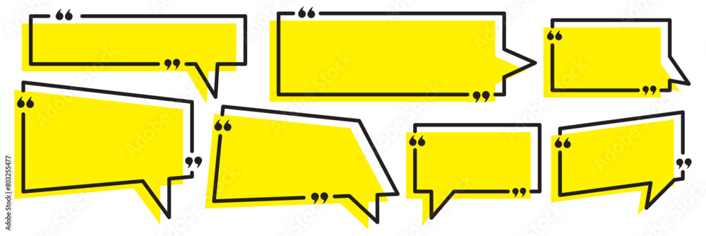 Poster quote box frame set. blank quote boxes for text. quotation bubble frame template with yellow backgro