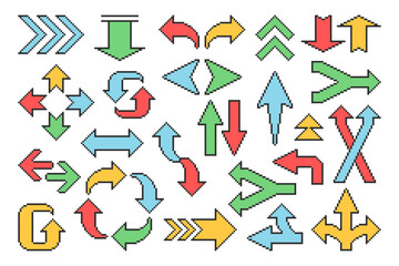 Set of Colorful Arrows in Pixel Style. Vector illustration