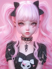 Creepy Kawaii Cotton Candy Fairy Girl , Goth creepy , 3D render