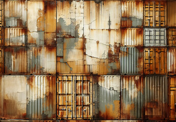 Grunge, rostiger Hintergrund eines Containerstapels als Wallpaper oder Textur