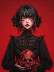 Creepy Kawaii Deathly Romantic Girl , Goth creepy , 3D render