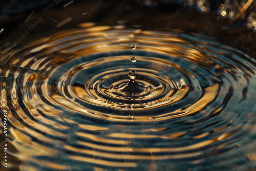 Poster A detailed view of a single water drop in a pool. Suitable for various design projects