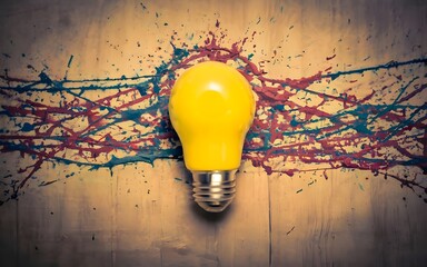 Colorful Creative idea concept with lightbulb made from colorful paint, abstract images, stock images, stock life, stock photography, abstract background, ai generative, creative images	
