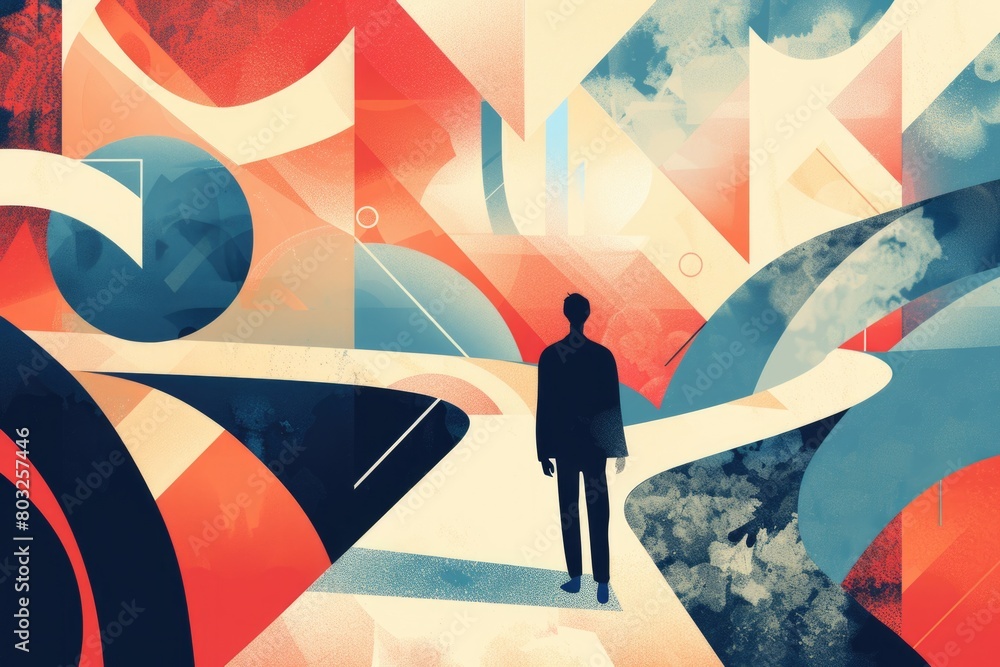 Poster a man standing in front of a vibrant and colorful background, suitable for various design projects