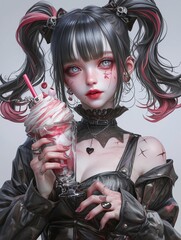Creepy Kawaii Ghostly Girl Girl , Goth creepy , 3D render