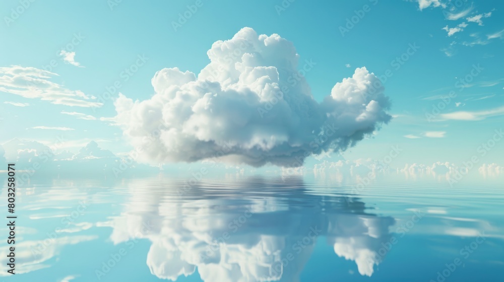 Poster A serene image of a cloud floating in the middle of a body of water. Perfect for calming and peaceful concepts