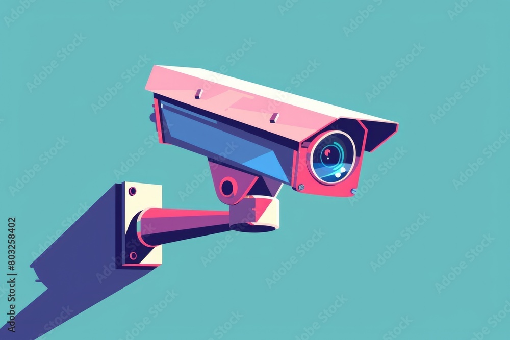 Poster a camera securely attached to a wall, suitable for security monitoring purposes