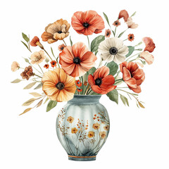 A water color  vase floral with white background