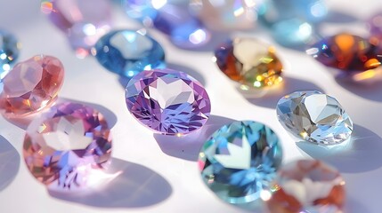 Dazzling Colored Gemstones Sparkling in Ethereal White Environment