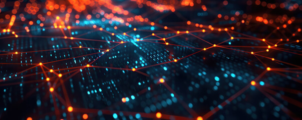 Naklejka premium Digital abstract backdround for technological operations, neural networks, AI, data transmission and encryption, digital archives, audio and visual representations, scientific research. Copy space