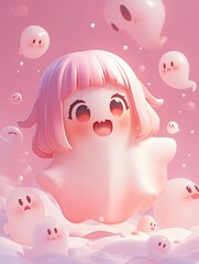 Creepy Kawaii Mischievous Ghost Anime , 3D render