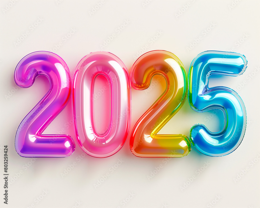 Fototapete photo with inflatable multicolored numbers 2025. minimalistic balloon isolated on a white background