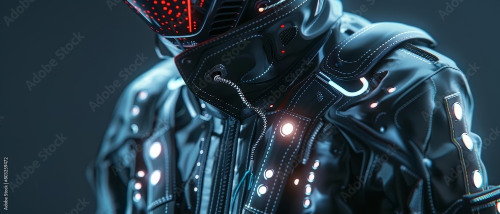 Poster create a highly detailed 3d rendering of a black leather armored hazmat suit. the suit should be for