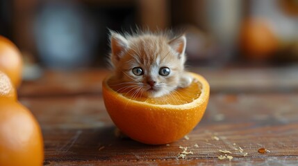 Tiny Feline Fashioned from Vibrant Orange Slice