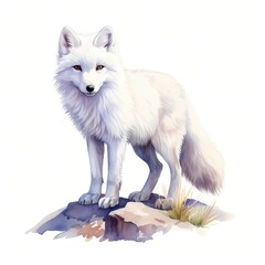 Arctic fox. Winter Christmas fox clipart. Watercolor illustration. Generative AI. Detailed illustration.