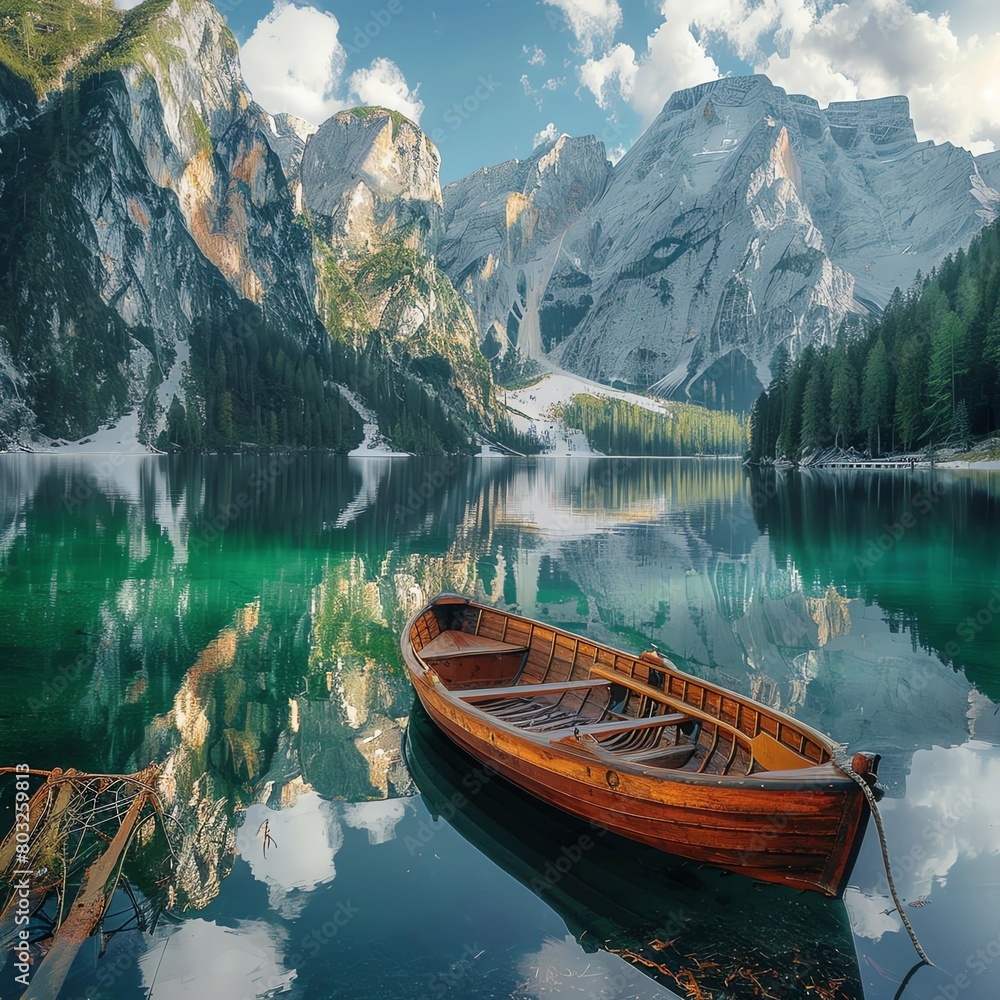 Wall mural boat on the lake