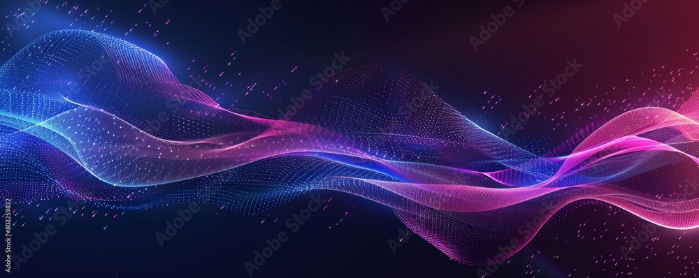 Poster abstract vector wave background with dots and lines in blue, purple and red colors generative ai
