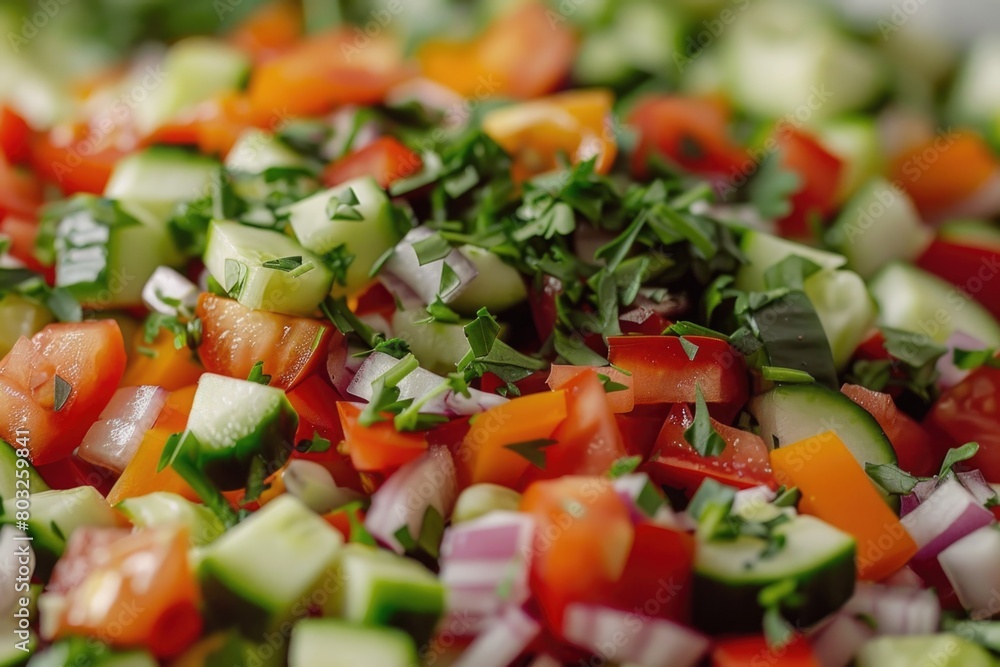 Canvas Prints A close up shot of a healthy salad with tomatoes and cucumbers. Perfect for food blogs or recipe websites