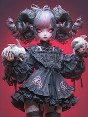 Creepy Kawaii Nightmare Sheep Girl , Goth creepy , 3D render