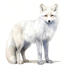 Arctic fox. Winter Christmas fox clipart. Watercolor illustration. Generative AI. Detailed illustration.