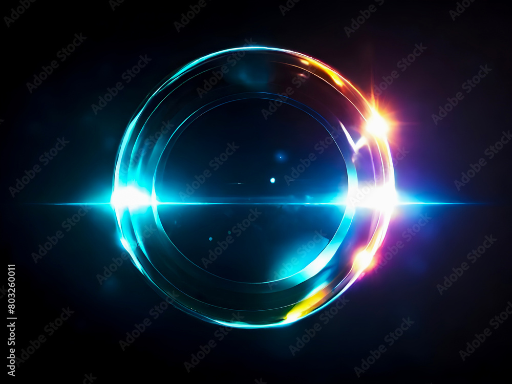 Canvas Prints colorful round lens flare on black background. overlay light effect