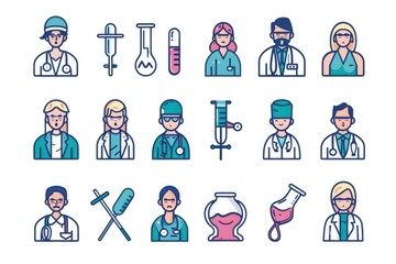 Various icons representing doctors and nurses for medical concepts