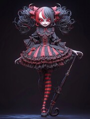 Creepy Kawaii Pastel Medusa Girl , Goth creepy , 3D render