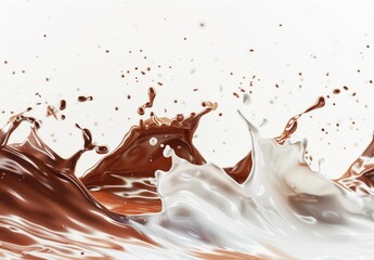 A splash of chocolate and milk on a white background
