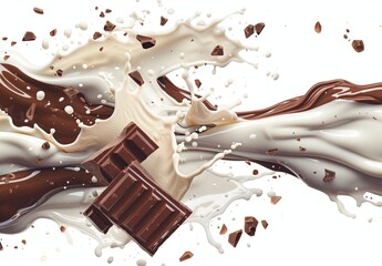 A chocolate bar is floating in a milkshake