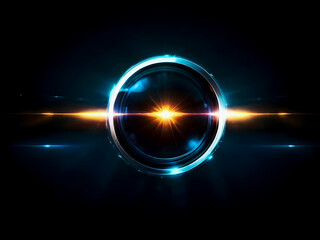 Colorful round lens flare on black background. Light effect overlay