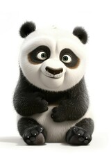 A black and white panda bear sitting down. Suitable for nature and wildlife themes